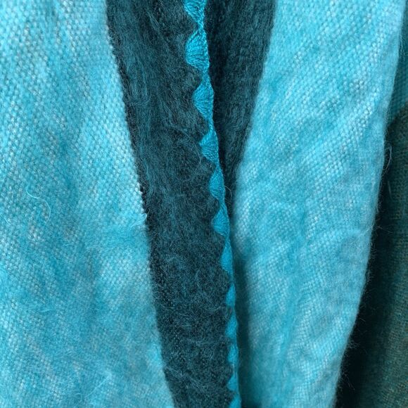 Alpaca Cotton Poncho Sweater Blue Stripe Button Hooded Sz OS Soft Cozy - Picture 4 of 10